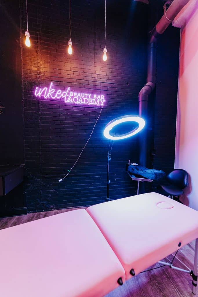 Interior of Inked Beauty Bar studio prepared for permanent makeup services.